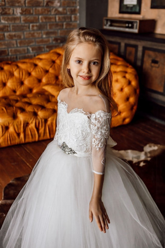 Gorgeous Satin Lace Tulle Flower Girl Wedding Party Communion Dress