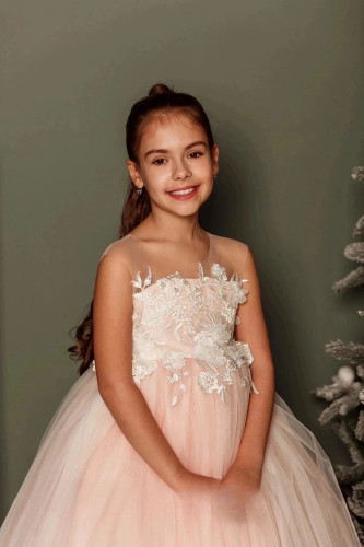 Couture Wedding Flower Girl Special Occasion Party Tulle Satin Lace Dress 