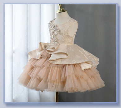 Flower Girl Couture Brocade Satin Tulle Beaded Special Occasion  Short Dress