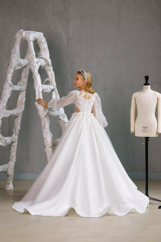 1st Communion Floor Length Dress  With Lace Bodice | Pentelei Couture