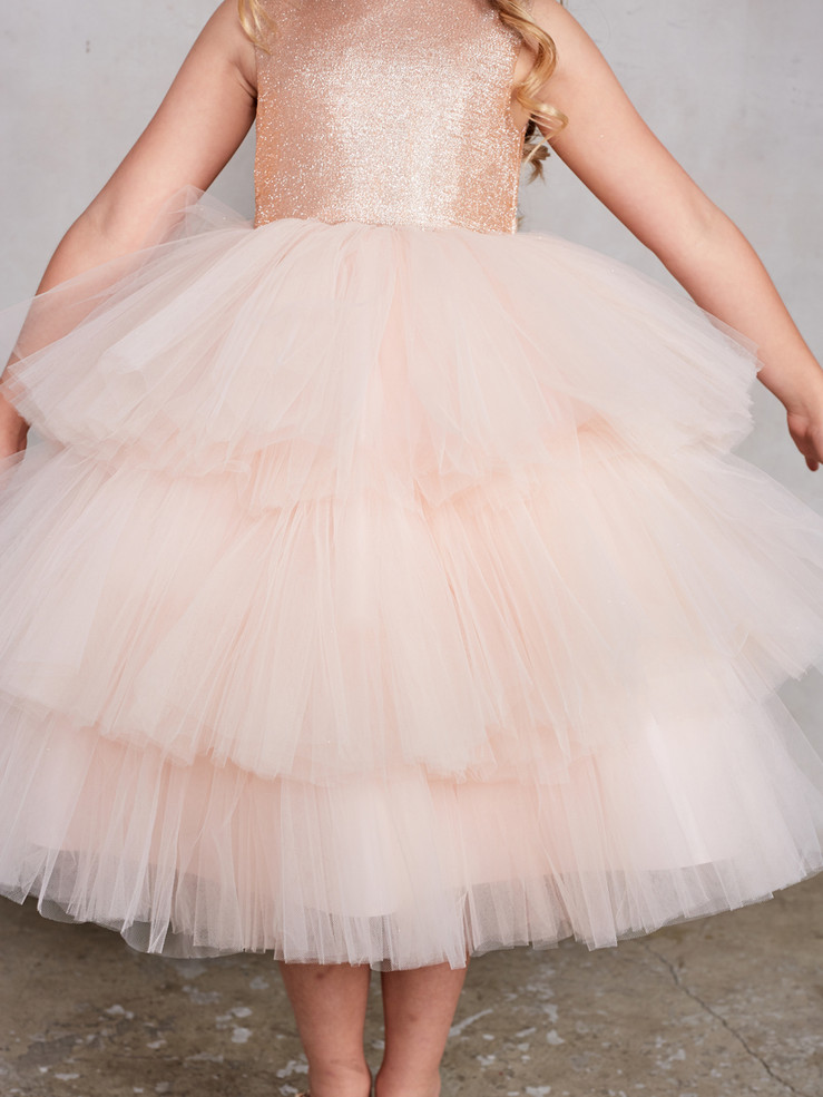 Girls Beautiful Metallic Glitter Pageant Party Dress With Tulle Skirt