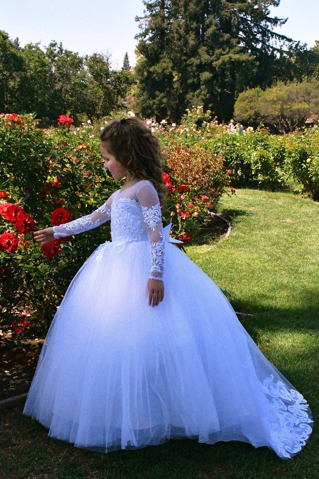 Couture Girls Pageant Flower Girl Communion Baptism Dress With Train