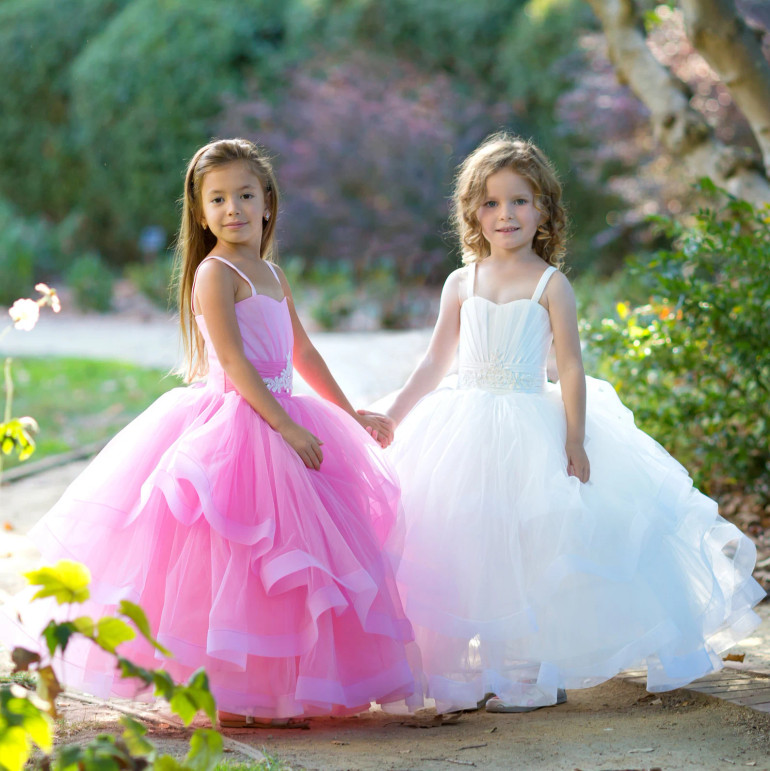 Satin Tulle Flower Girl Pageant Communion Gown Baby Birthday Dress