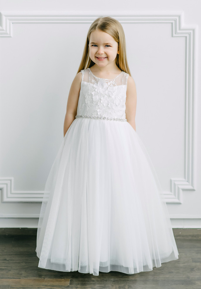 Teter Warm Couture Floral Lace Tulle Flower Girl Wedding Party Long Dress 