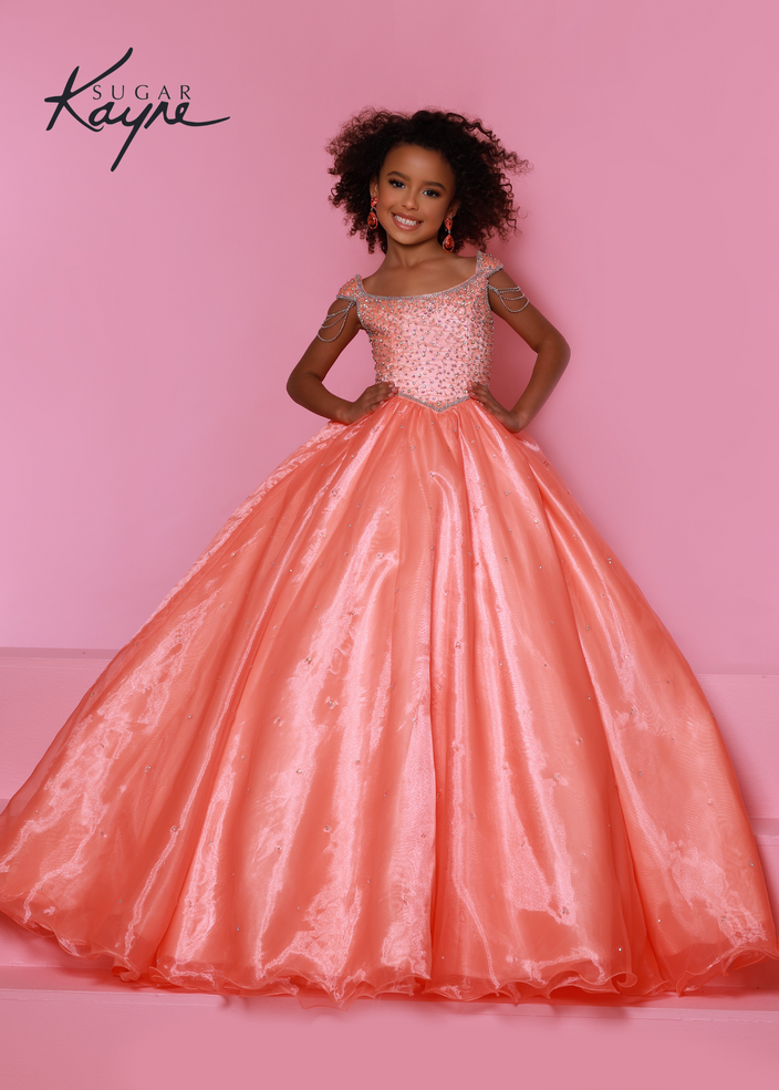 Sugar Kayne By Johnathan Kayne Organza Beaded Pageant Party Gown