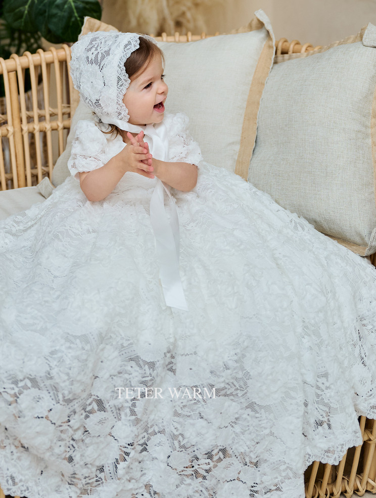 Teter Warm Couture Luxurious Lace Baby Baptism Christening Gown 