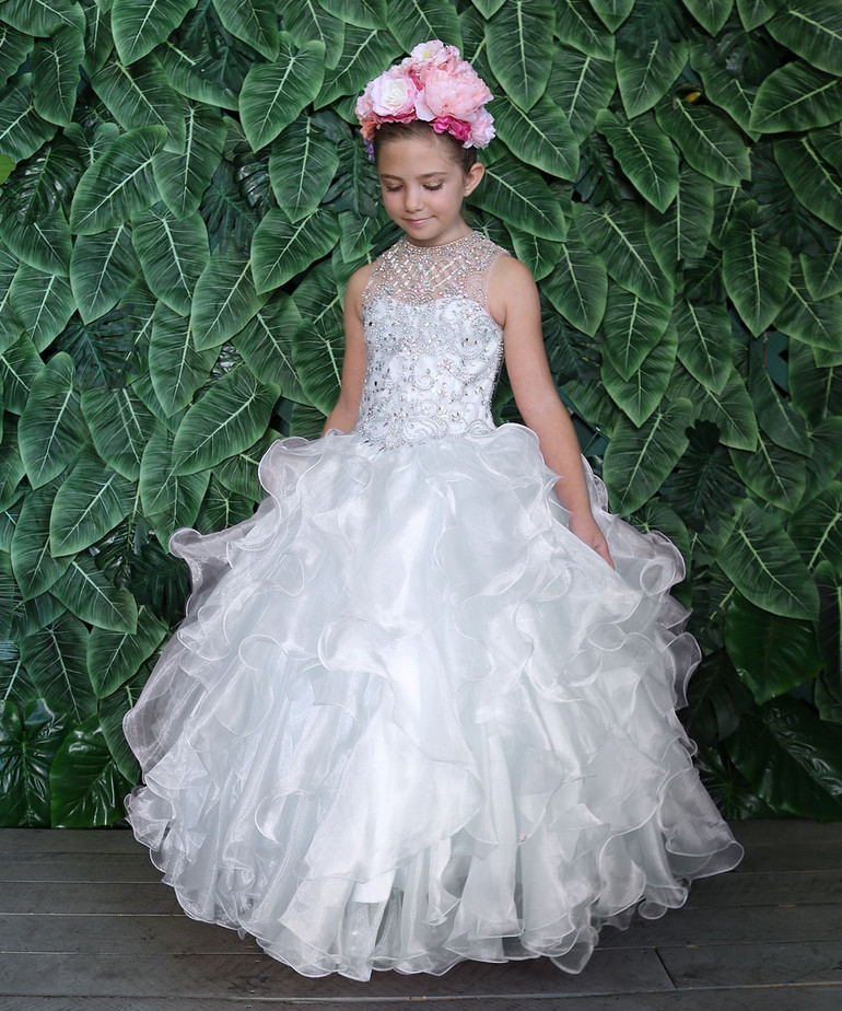 Beaded Ruffled Special Occasion Girls Pageant Birthday Party Dress