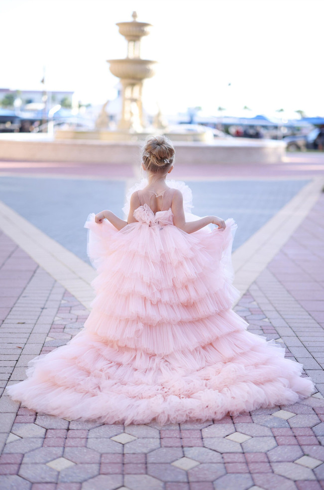 Couture Flower Girl Pageant Party Special Occasion Tulle High Lo Dress