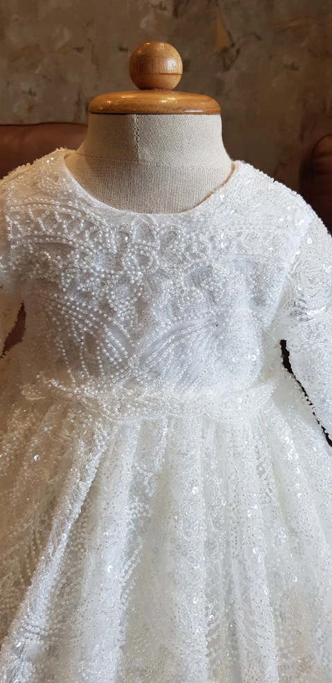 Luxurious Couture Handmade Baby Baptism Christening Beaded Embroidered Gown