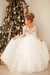  Communion Lace Satin Tulle Dress With Long Sleeves  Detachable Train
