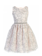 Floral Jacquard  Flower Girl Party Dress With Rhinestone Satin Belt