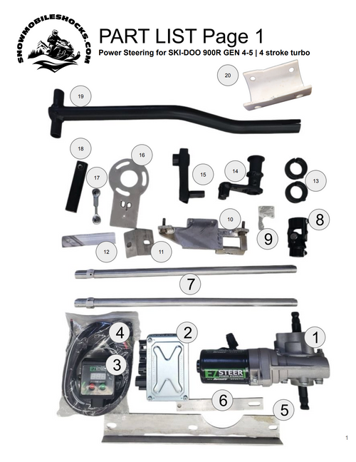 Part list for Power Steering for Ski Doo 900R turbo