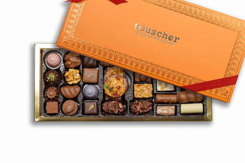 Teuscher Chocolates in Boston --- Luxury Assorted Pralines and Nutty Chocolates, with some Truffles, Oranges and Caramel in Le Orangerie Box