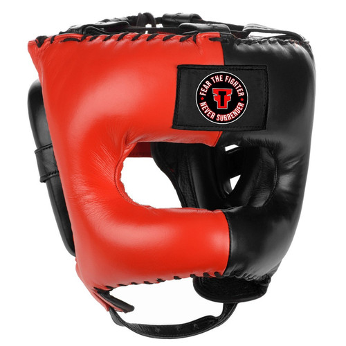 FTF (FEAR THE FIGHTER) Traditional Headgear With Face-Saver Bar Red/Black