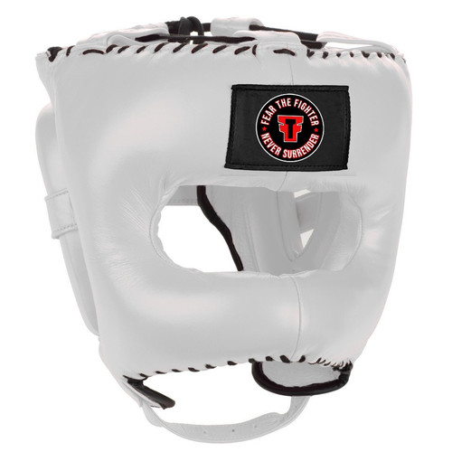 FTF (FEAR THE FIGHTER) Traditional Headgear With Face-Saver Bar White