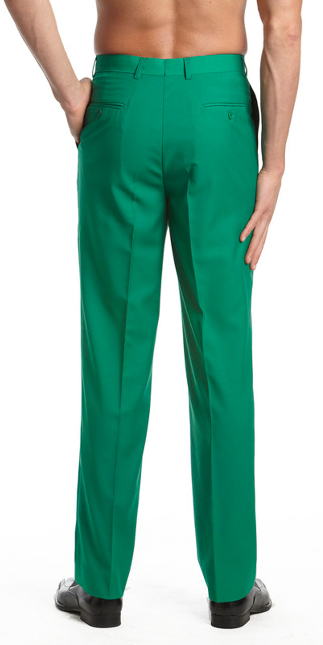 Men's Formal Flat Front Solid Color Wedding Dress Pants Light Green M