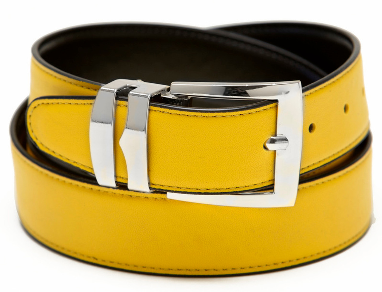 Reversible Belt in Ash Grey Suede and Yellow Tumbled Leather