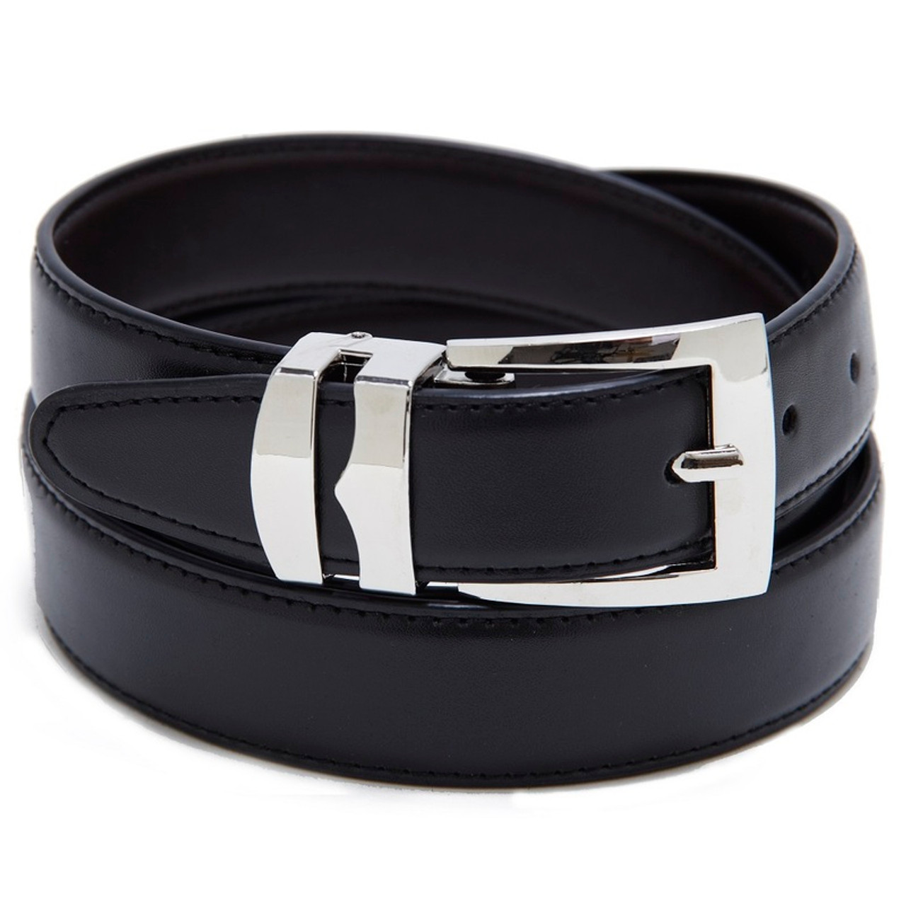 Black Belt Genuine Leather Silver Tone Buckle & Rhombus Shapes Men