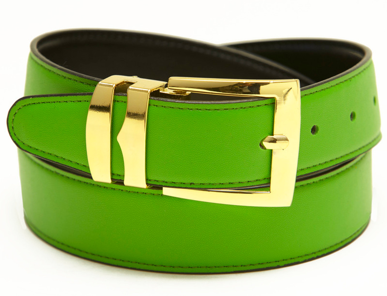 Pre-owned Lime Damier Embossed Leather Buckle Belt 90cm In Green