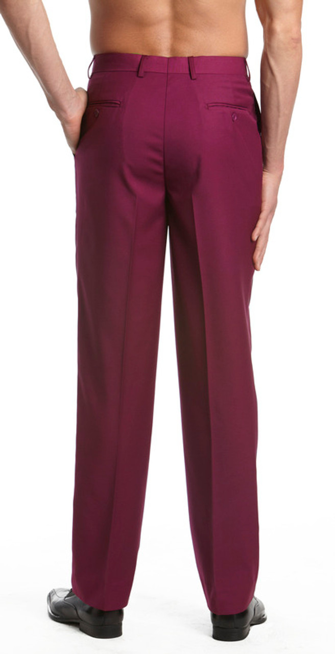 Slim Fit Plain 5 Pockets Burgundy Men Pants - Wessi