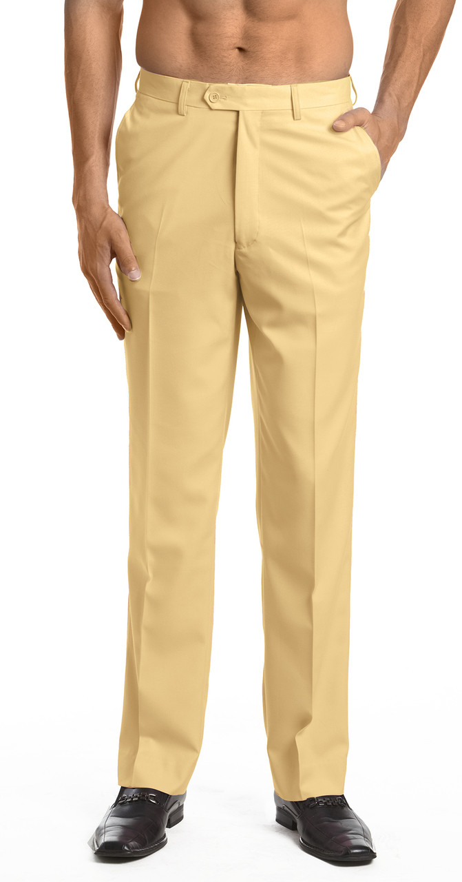 Men's Dress Pants Trousers Flat Front Slacks GOLD Color CONCITOR