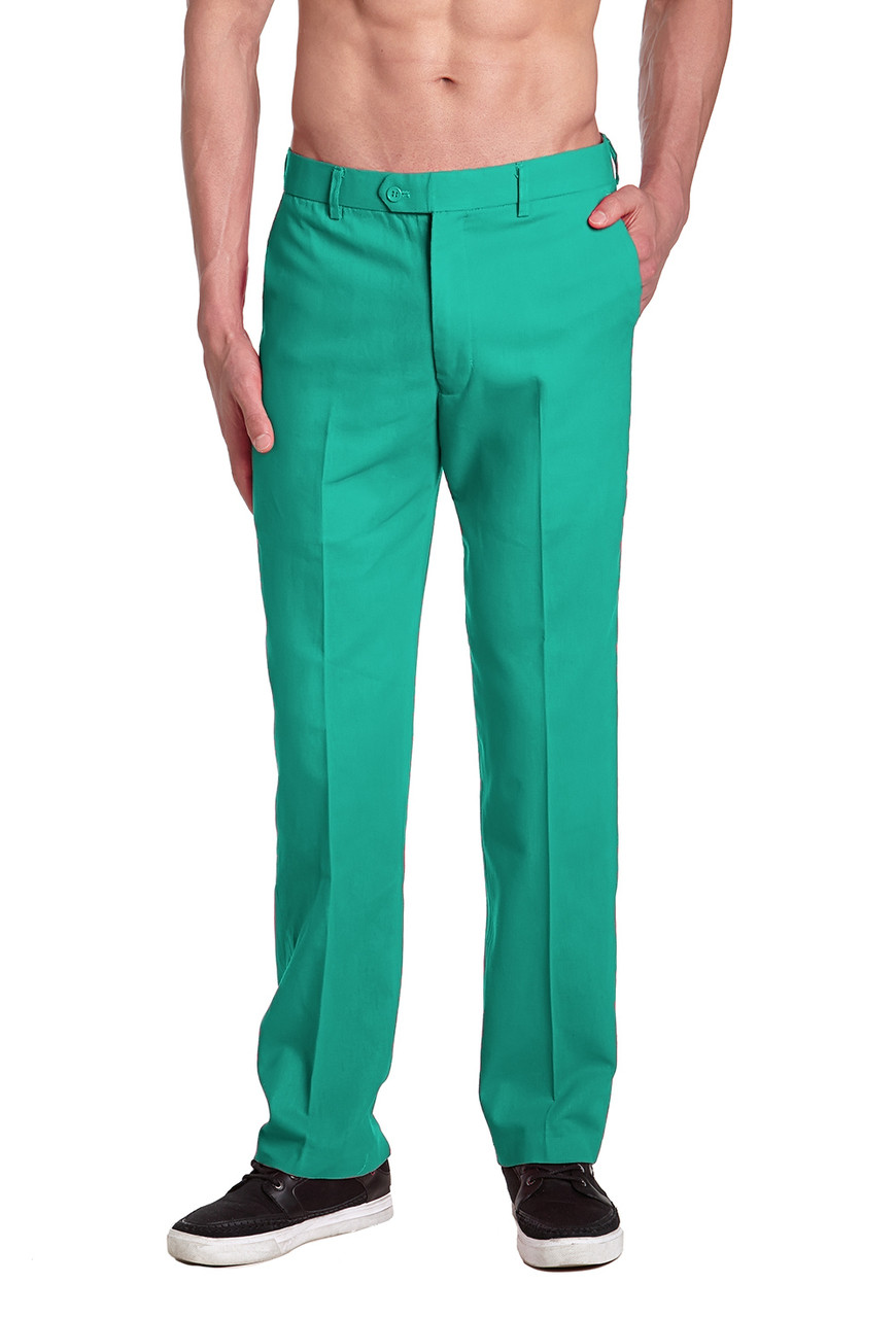 CONCITOR Men's Dress Pants Solid AQUA GREEN Color Mens Trouser Flat Front  Pant