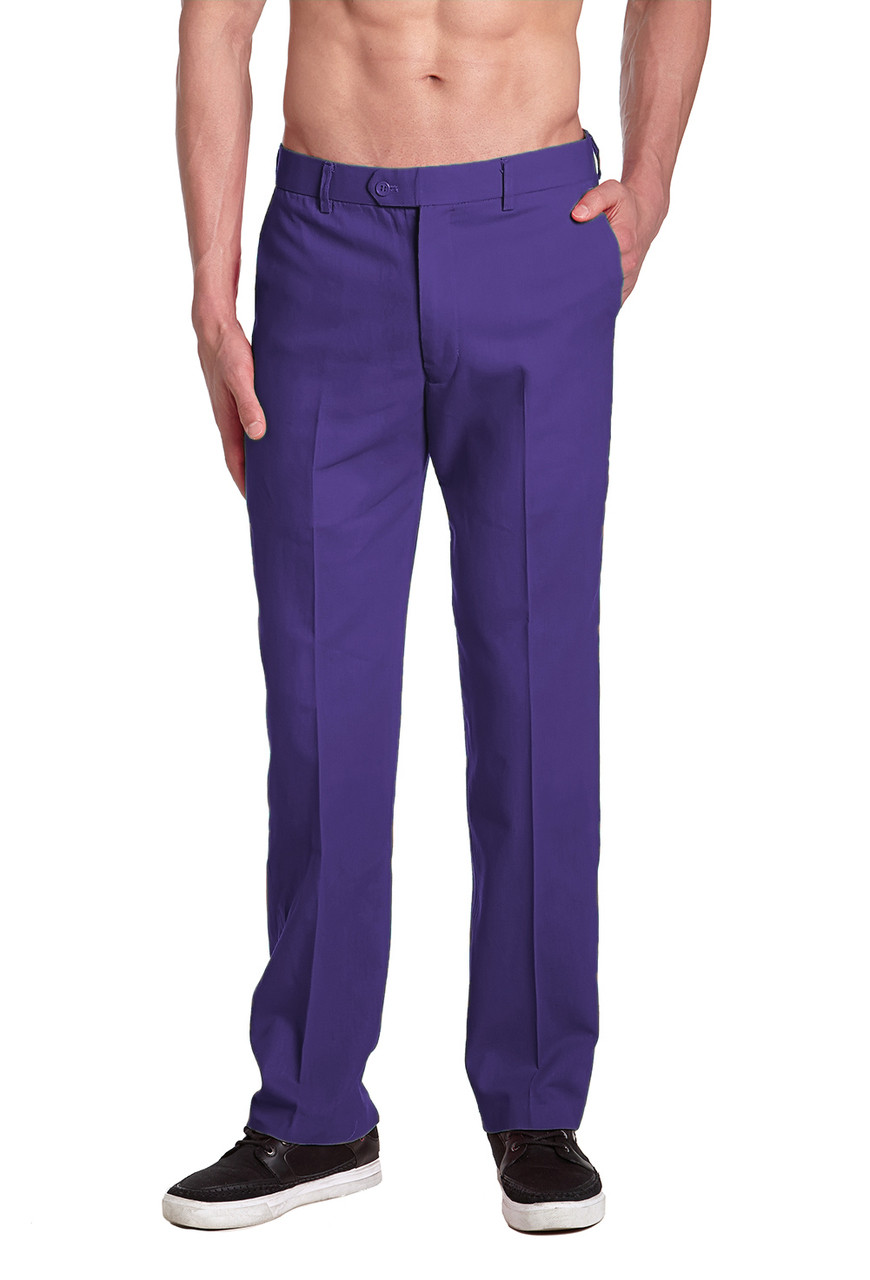 Buy Men Purple Ultra Slim Fit Solid Flat Front Formal Trousers Online -  84175 | Louis Philippe