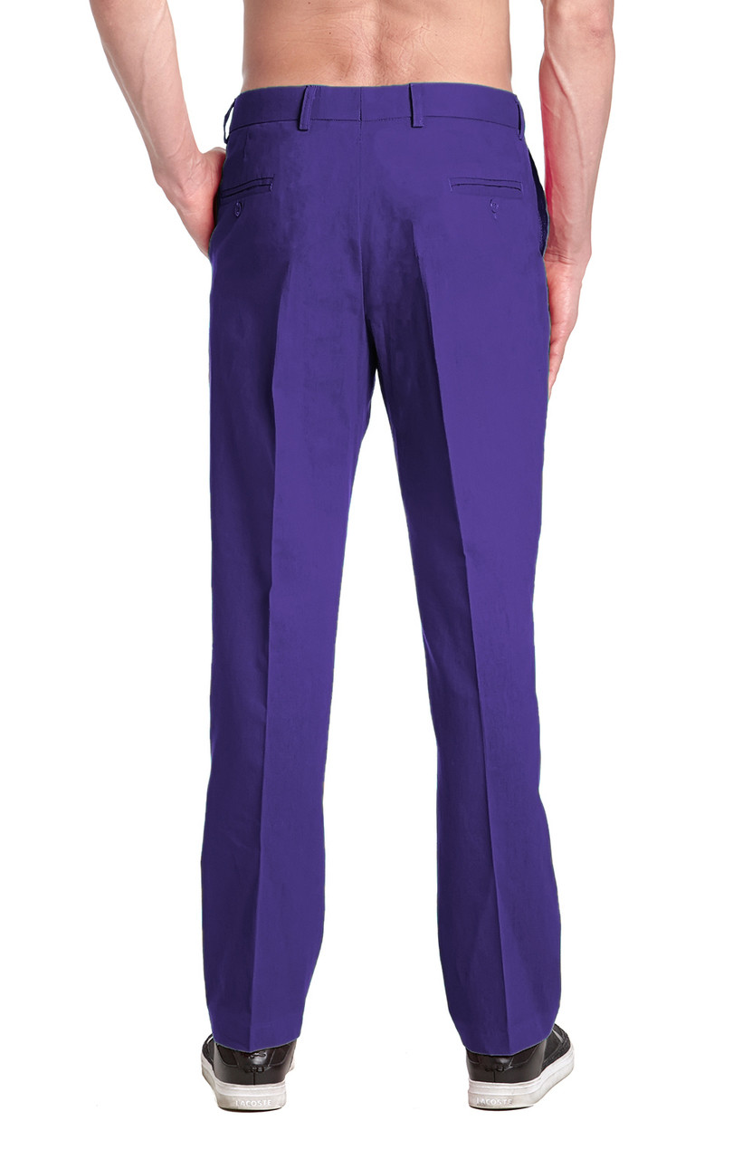 Men's Dress Pants Trousers Flat Front Slacks HOT PINK CONCITOR