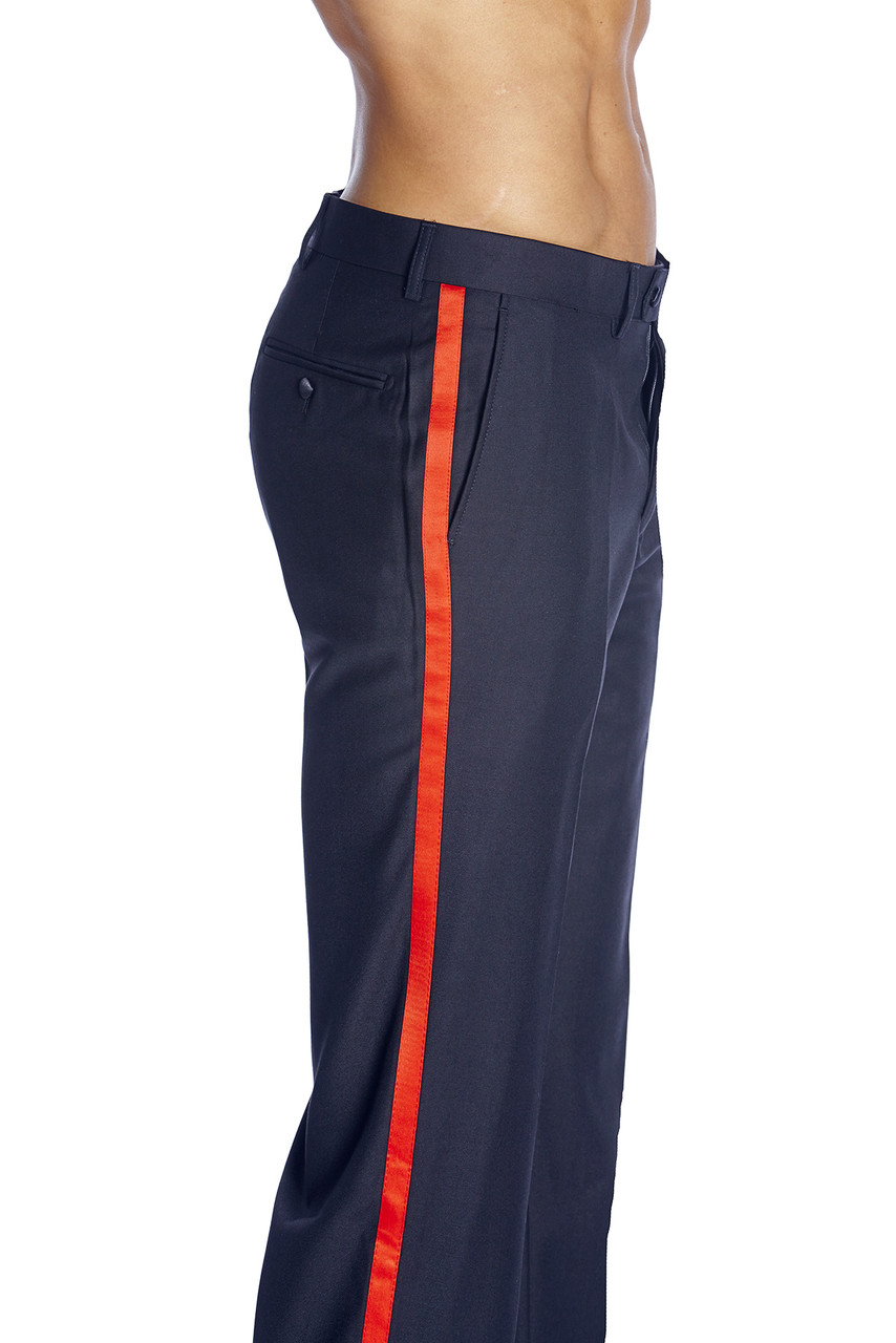 Men's TUXEDO Pants Flat Front with RED Satin Band NAVY BLUE CONCITOR