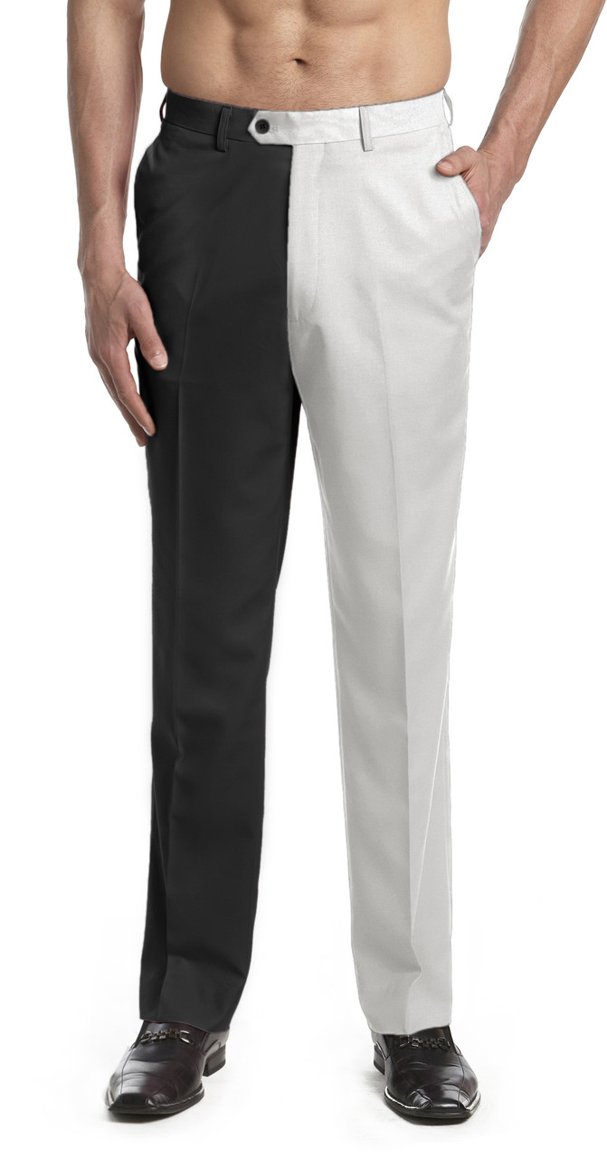 Men's Dress Pants Trousers Flat Front Slacks Black and White CONCITOR