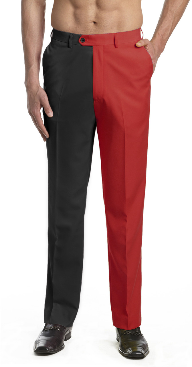 Men's Dress Pants Trousers Flat Front Slacks Black and Red CONCITOR