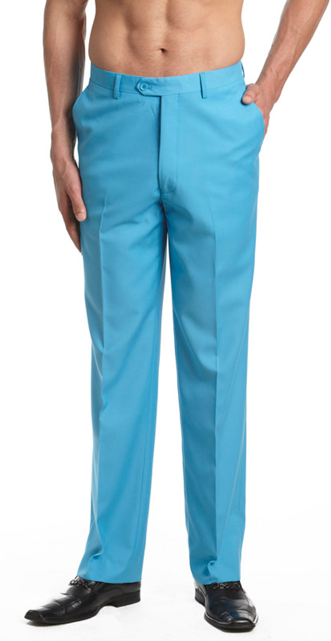 Men's Dress Pants Trousers Flat Front Slacks Baby Blue CONCITOR