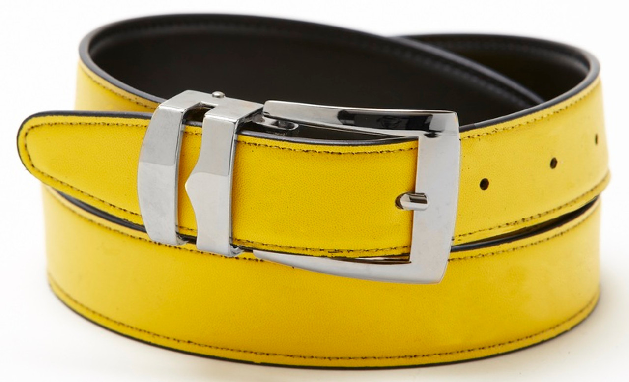 Reversible Belt Bonded Leather Removable Silver-Tone Buckle YELLOW / Black