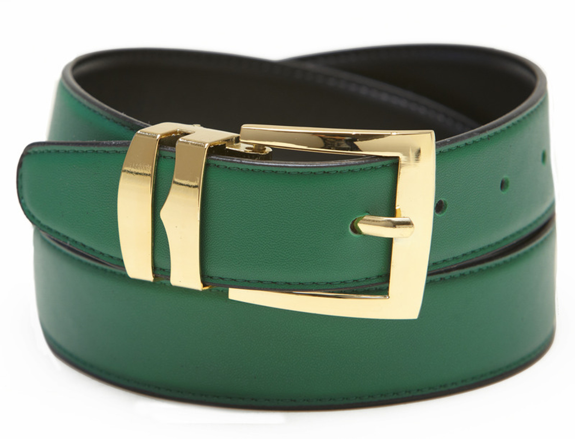 Men's Green Belt | Reversible Wide Belts |Gold-Tone Buckle