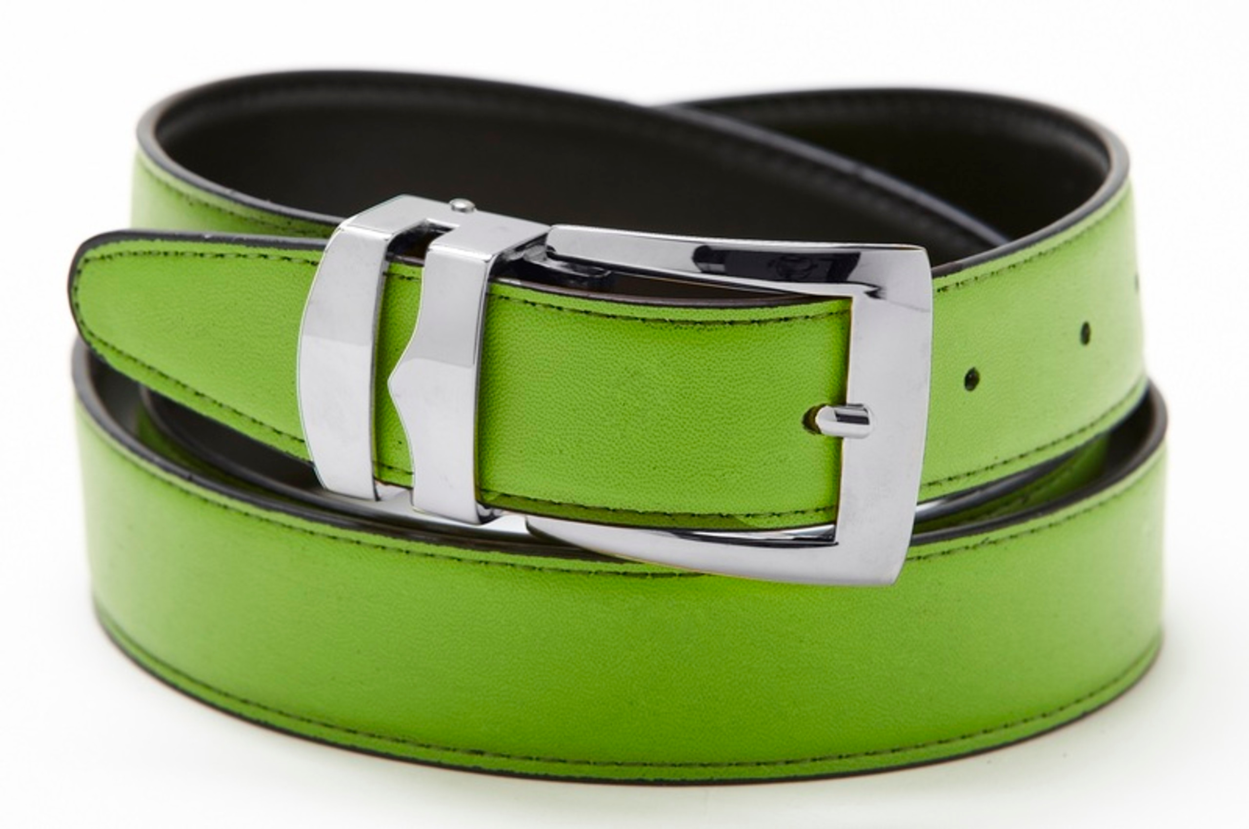 Mens Lime Green Belt Reversible Belts Silver Buckle 3470