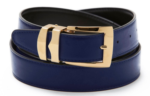 Reversible Belt Bonded Leather with Removable Gold-Tone Buckle NAVY BLUE / Black