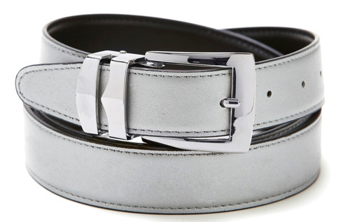 Reversible Belt Bonded Leather with Removable Silver-Tone Buckle SILVER / Black
