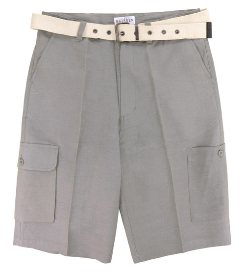 CONCITOR Men’s Linen Cargo Shorts Flat Front Solid GRAY Color Short & Men's Belt