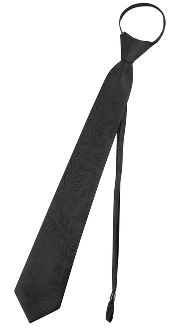 Vesuvio Napoli Men's Necktie Solid Paisley BLACK Color PreTied Zipper Neck Tie
