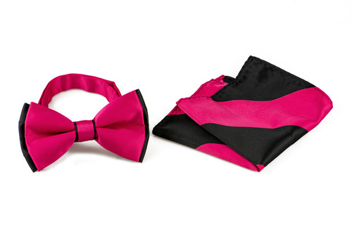 Bow Tie Handkerchief Set Two Tone HOT PINK / BLACK BowTie Hanky Pocket Square