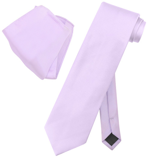 Vesuvio Napoli Solid LAVENDER Color Woven NeckTie Handkerchief Neck Tie Hanky