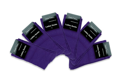 CONCITOR Women's Dress Socks Solid Purple Indigo Color COTTON Mid Sock 6 Pairs