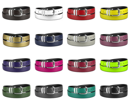 CONCITOR Reversible Belt Wide Solid Colors Black Bonded Leather Silver-Tone Buckle