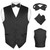 Men's Dress Vest BOWTie Hanky Solid BLACK Color Bow Tie Set Suit Tuxedo TALL 4XL