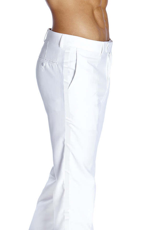 Men's Tuxedo Pants - Flat Front With Satin Stripe, Classic Fit, Black With White Stripe (Size 32) - View #4
