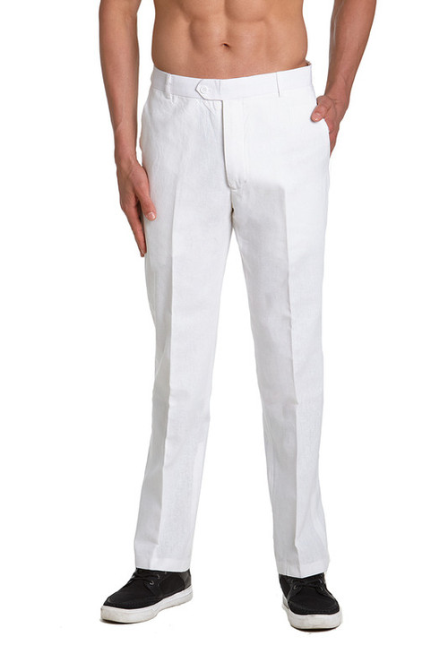 Linen Men's Dress Pants Trousers Flat Front Slacks WHITE CONCITOR ...