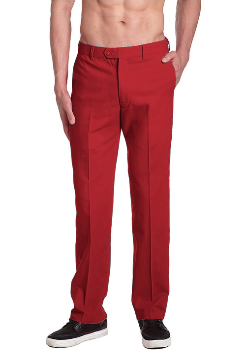 CONCITOR Brand Men's COTTON Dress Pants Solid RED Color Flat Front Mens  Trouser