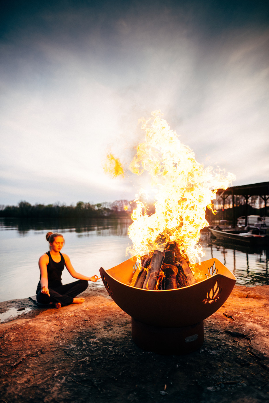 Meditation or yoga by fire pit art