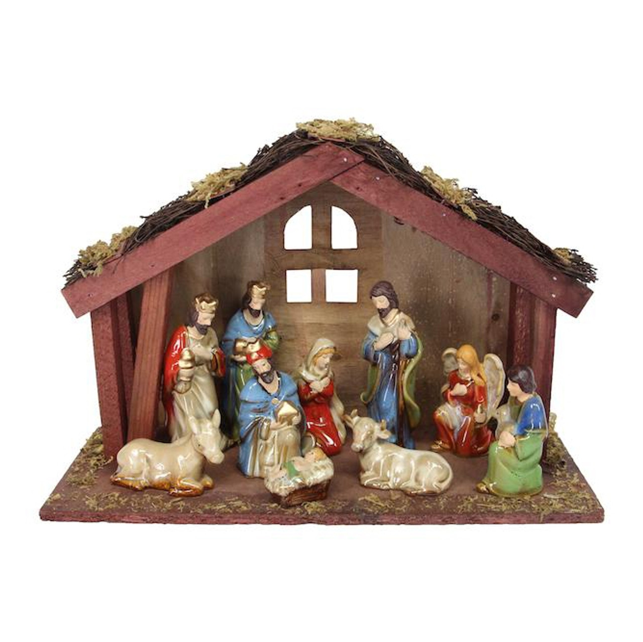 Ceramic　Wood　Westminster　Abbey　Nativity　with　Set　Stable