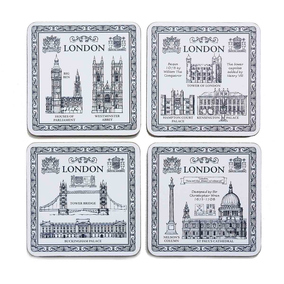 London Heritage Pack of Four Coasters | Westminster Abbey Shop
